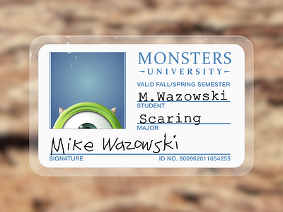 Monsters University: Mike Wazowski card id inc mike monsters pass pixar scaring