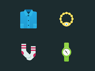 Assets for a Demo flatties iconography illustration necklace shirt socks ui vector wrist watch