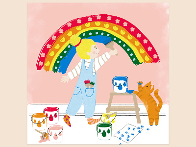 Art is Therapy art therapy bright colors cat cat illustration children book illustration childrens illustration design drawing flat illustration girl illustration girl portrait illustration kids book kids illustration paint rainbow woman illustration