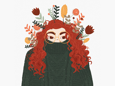 Sweater Weather autumn character design drawing flat illustration floral flowers hand drawn illustration leaves portrait sweater texture wacom tablet