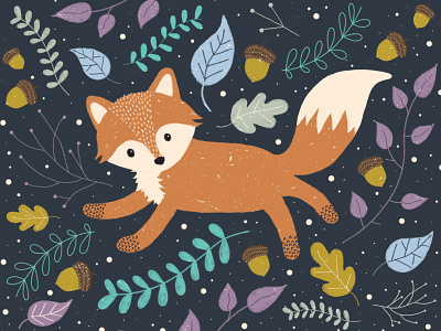 Fall Fox acorn autumn design drawing fall flat illustration floral flowers fox fox illustration hand drawn illustration leaves pattern pattern illustration texture