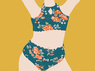 Summer Girl bikini character design drawing flat flat illustration floral flowers girl illustration summer swimsuit vintage woman