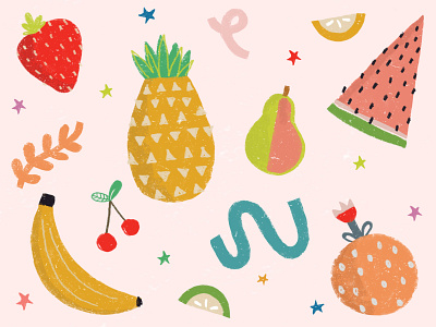 Yummy Fruit bright bright colors design doodle drawing flat illustration food food illustration fruit fruits hand drawn illustration pattern tablet textile textile pattern texture