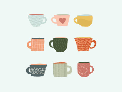 Coffee Cups coffee coffee cup cups design drawing flat illustration illustration mug pattern design patterns simple tea tea cup texture