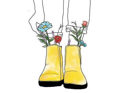 Love Yourself More design drawing flat illustration floral flowers hand drawn illustration line art outline shoes texture watercolor yellow