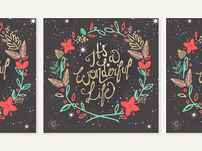 It s a Wonderful Life christmas christmas card design drawing flat illustration flowers glitter hand lettering illustration lettering script type type design typography wreath