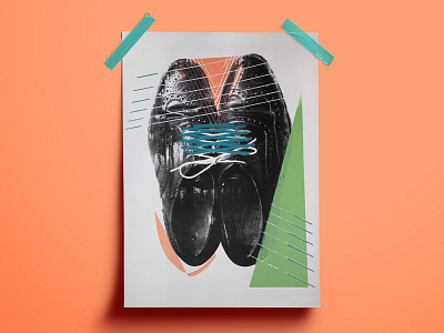 Stuck design drawing flat illustration illustration orange overlay poster print printmaking screen print screen printing shapes shoes triangle