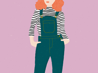 Curls and Overalls curly hair design drawing fashion illustration flat illustration illustration orange hair overalls stripes texture woman woman illustration