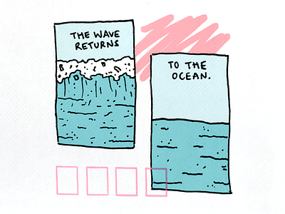 The Wave Returns blue design drawing illustration ocean pink quote sea