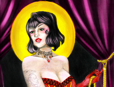 Lilith Avery burlesque colored pencil cover art gouache graphite illustration mixed media no ai performer portraits traditional dry media traditional ink watercolor