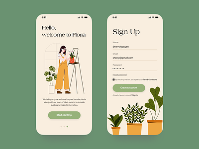 Daily UI #001 - Floria Plant App Sign Up app dailyui dailyuichallenge design dribble houseplants illustration planting plants shots tree ui uiux ux