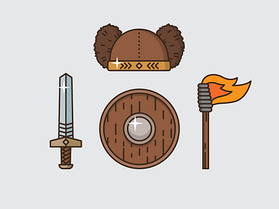 Items of Latvian mythical hero Bearslayer (Lāčplēsis) bear ears hat hero shield sword torch weapons