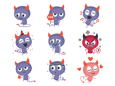 Devil stickers cartoon character devil emoji emoticon flat illustration smiley sticker vector