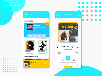 MUSEEK - A Music Player App app design minimal mobile mobile app mobile app design mobile design mobile ui music music app music app ui music player music player app simple ui ui design uidesign ux ux design uxdesign