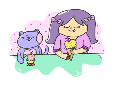 Zap and Zee having ice cream cartoon cat dessert desserts food food and drink food illustration foodie girl girl character girl illustration icecream illustration