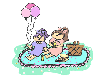 Picnic with Z bonding cartoon design food and drink food illustration girl girl character girl illustration hanging out illustration picnic picture