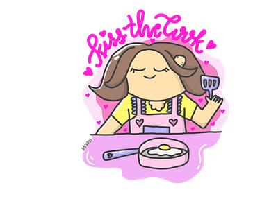 Kiss the cook cartoon cook cooking food illustration frying pan girl girl character girl illustration illustration