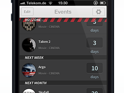 Upcoming App Top UI app button icon ios iphone navbar tableview