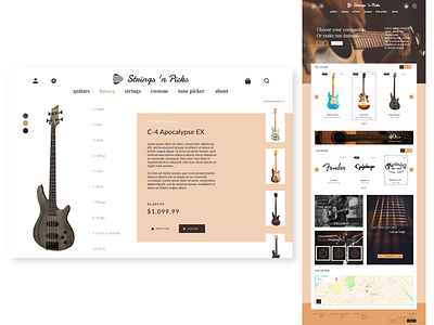 Strings 'n Picks Musical Instruments Selling Website UI adobe xd ecommerce musical instrument uiux website design