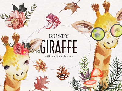 Rusty Giraffe Autumn Clipart art