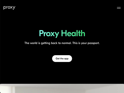 Proxy Health - marketing website app black dark gradient health identity marketing pandemic paperless scroll solution trend vaccines website