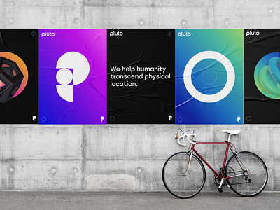 Pluto brand posters 3d brand flat geometry gradient icon poster