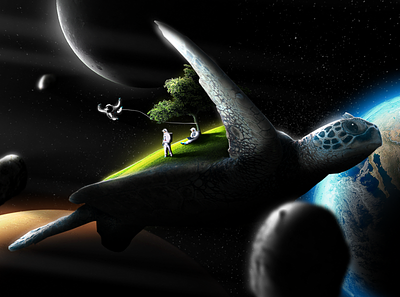 Space Turtle Island astronaut conceptual imagination photo manipulation photoshop planet playful space universe