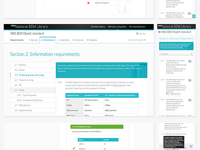 NBS BIM Object Standard information interface responsive design ui ux