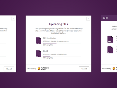 NBS Viewer autodesk dialog model progress bar specification ui upload ux