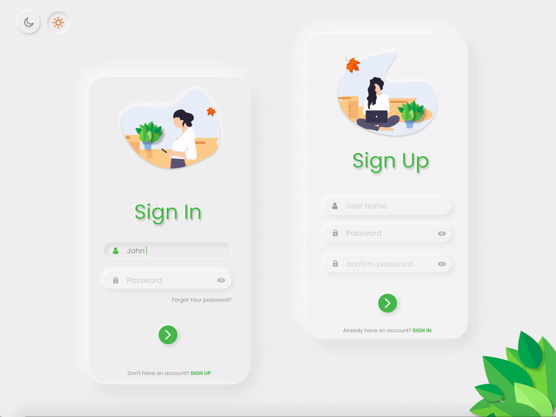 Dark vs Light clean ui dark and light mode design illustration mobile sign in signup squemorphism ui ux