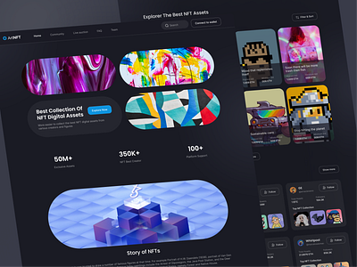 NFT Landing Page Exploration app clean crypto cryptocurrency dark mode design homepage landing page minimal nft night mode ui website