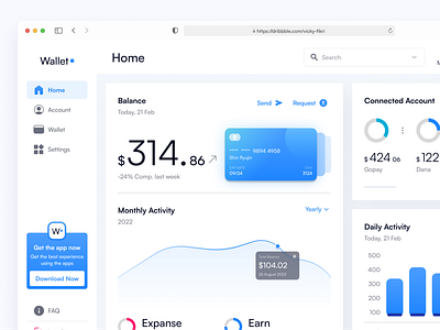 Wallet - Money Manager Dashboard admin app blue clean dashboard design light version management minimal money ui