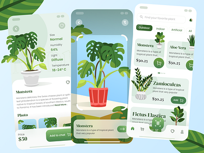 Plant Store App Exploration app clean design flowers green illustration minimal plant scanner ui vector