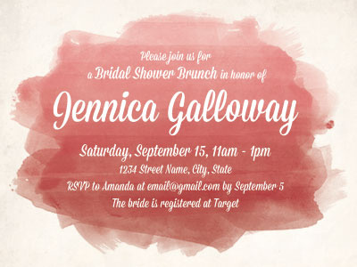 Bridal Shower Invite bridal feminine invite ombre paint pink print shower texture typography wedding