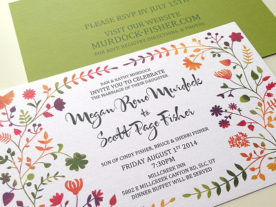 Floral Wedding Invitation colorful floral flowers foliage illustration invitation invite pink print watercolor wedding wildflowers