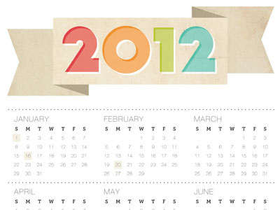 2012 Calendar 2012 banner calendar colorful print