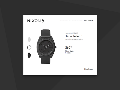 Day UI 012 - E-Commerce Shop (Single Item) black cart dailyui dark ecommerce item nixon noir shopping watch widget