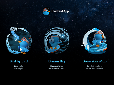 Bluebird iOS App Illustrations 3d app bird bird icon illustration mobile todo