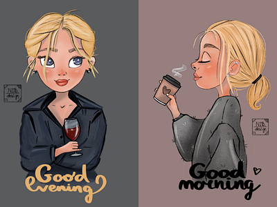 Good character coffee girls good mood illustration prints vine