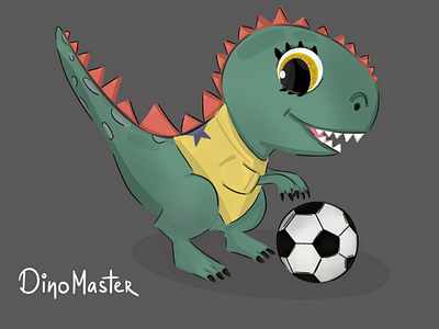 Dinomaster baby cute dinosaur football fun funny green illustration kids procreate reptile soccer sport