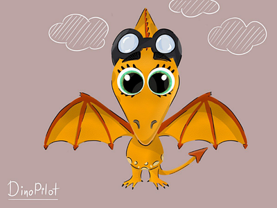 Dinopilot baby dinosaur fly illustration kids pilot yellow
