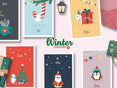 Happy New year cards cards christmas clipart new year pinguin rabbit santa white bear winter