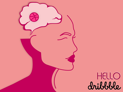 Hello Dribbble! beautiful brain design dribbble girl head hello illustration pink purple skull thoughts vector