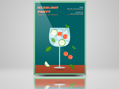 Cocktail poster cherry cocktail drink illustration lime party poster vector wineglass