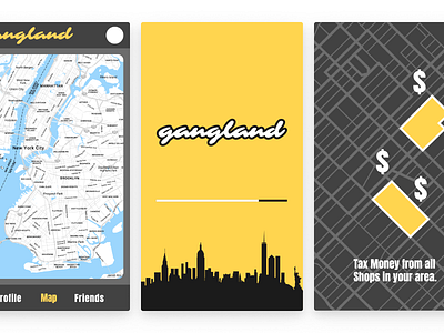 Gangland UI – Mobile App 80s vibe app concept app design app ui gangs gps location mafia map martin scorsese minimal mobile new york retro uiux