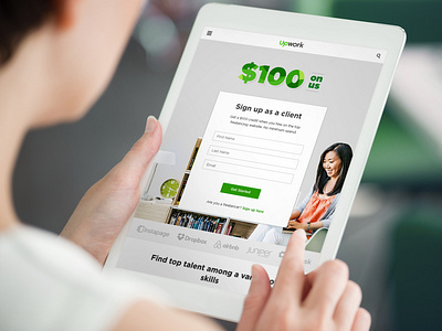 Landing page for '$100 on us' campaign