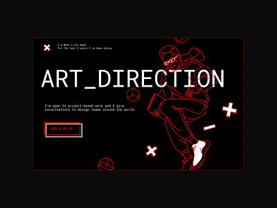 Art director website black dark mode first screen illustration monochrome people people illustration red and black website concept