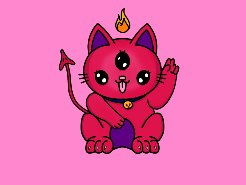 Satan kitty maneki neko kitty kawaii cute satan spooky illustration procreate