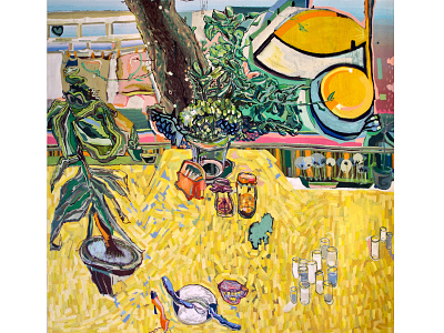 Hangover breakfast cheers drinks fine art fine arts garden hangover landscape morning music note oil on canvas oil paint oil painting painting pattern plants texture tree yellow