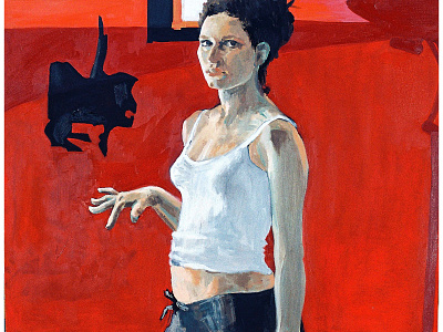 ek figure fine art fine arts fineart oil on canvas oil painting portrait red redroom room self portrait shadow wall